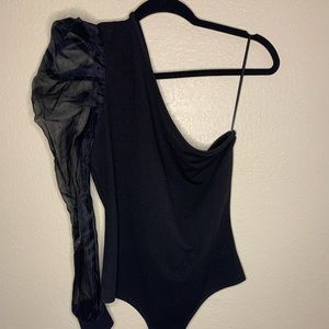 One Shoulder Bodysuit w/ Puffy Sleeve